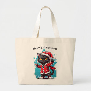 Dabbing Black Cat: Meowy Christmas Festivities Large Tote Bag