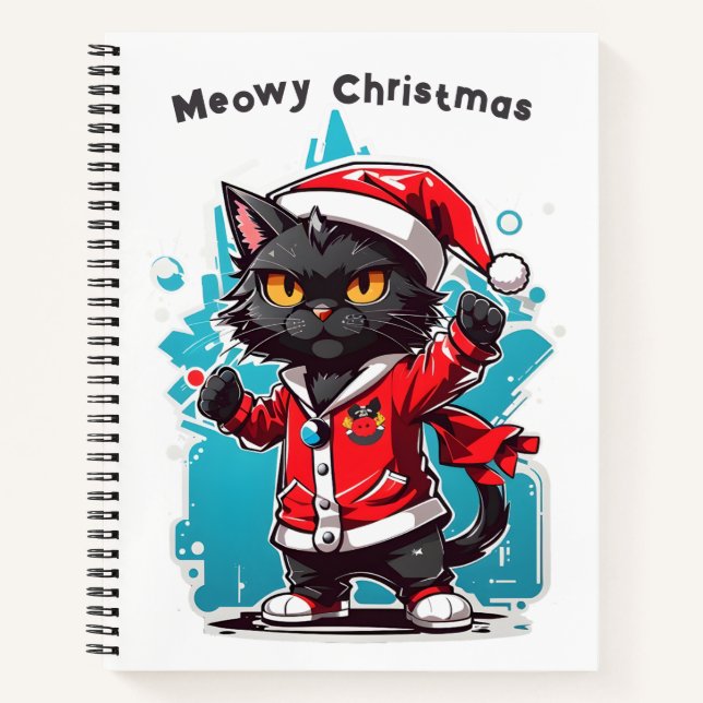 Dabbing Black Cat: Meowy Christmas Festivities Notebook (Front)
