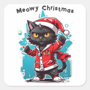 Dabbing Black Cat: Meowy Christmas Festivities Square Sticker