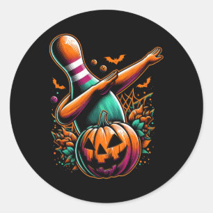 Dabbing Bowling Pin Pumpkin Spooky Halloween Bowli Classic Round Sticker