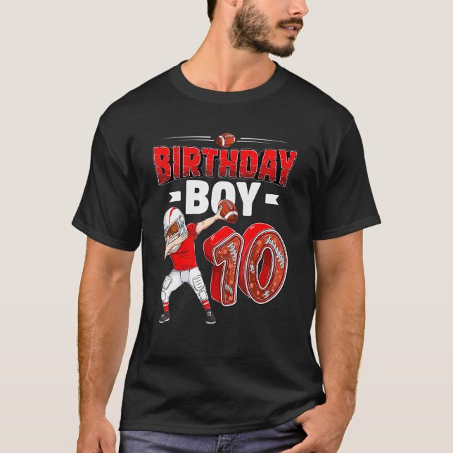 Dabbing Boy 10 Year Old American Football 10th Bir T-Shirt (Front)