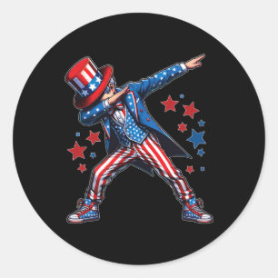 Dabbing Boy 4th Of July American Flag Usa Boys Kid Classic Round Sticker