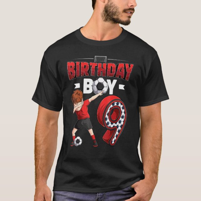 Dabbing Boy 9 Year Old Soccer Player 9th Birthday  T-Shirt (Front)
