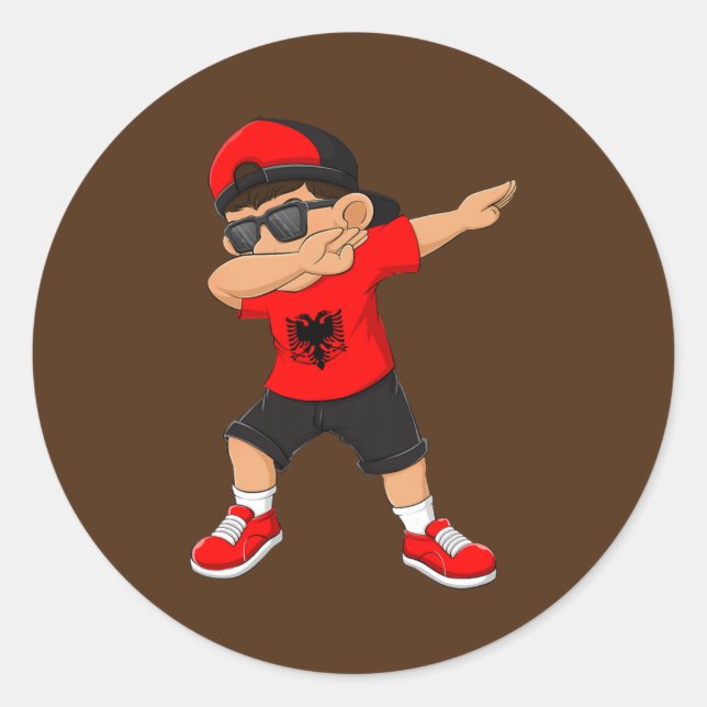 Dabbing Boy Albanian Albania Flag Kids Dab Dance  Classic Round Sticker (Front)