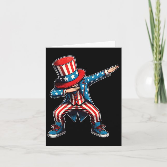 Dabbing Boy American Flag Us Patriotic 4th Of July Card (Front)