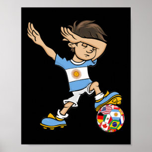 Dabbing Boy Argentina Soccer Jersey National Flag  Poster