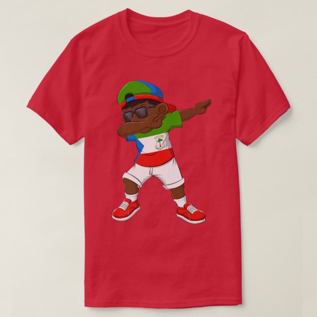 Dabbing Boy Equatorial Guinea Flag Kids Dab Dance  T-Shirt (Design Front)