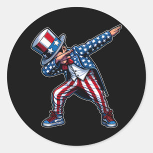 Dabbing Boy Funny 4th Of July Patriotic Design Classic Round Sticker