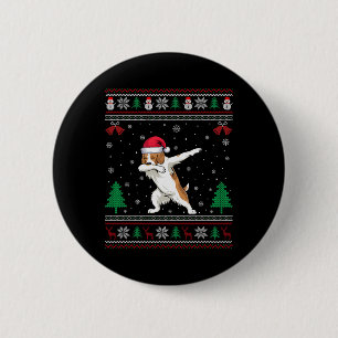 Dabbing Brittany Spaniel Dog Santa Hat Boys Girls 6 Cm Round Badge