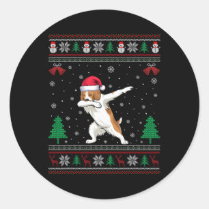 Dabbing Brittany Spaniel Dog Santa Hat Boys Girls Classic Round Sticker