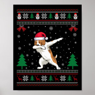 Dabbing Brittany Spaniel Dog Santa Hat Boys Girls  Poster