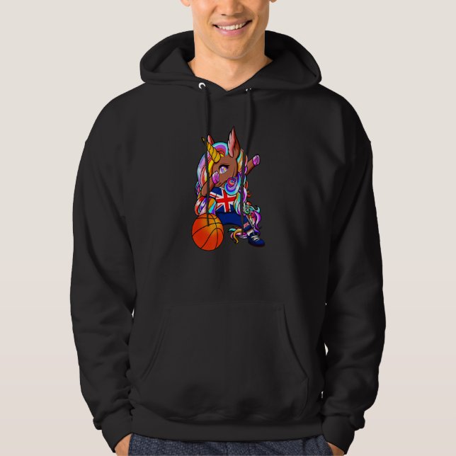 Dabbing Brown Skin Unicorn Great Britain Basketbal Hoodie (Front)