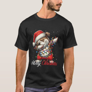 Dabbing Bulldog Merry Christmas Lights Santa Hat T-Shirt