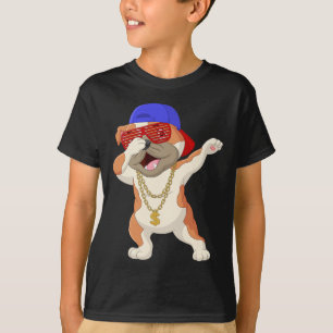 Dabbing Bulldog Wearing Baseball Cap Sunshades And T-Shirt