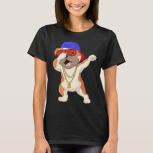 Dabbing Bulldog Wearing Baseball Cap Sunshades And T-Shirt