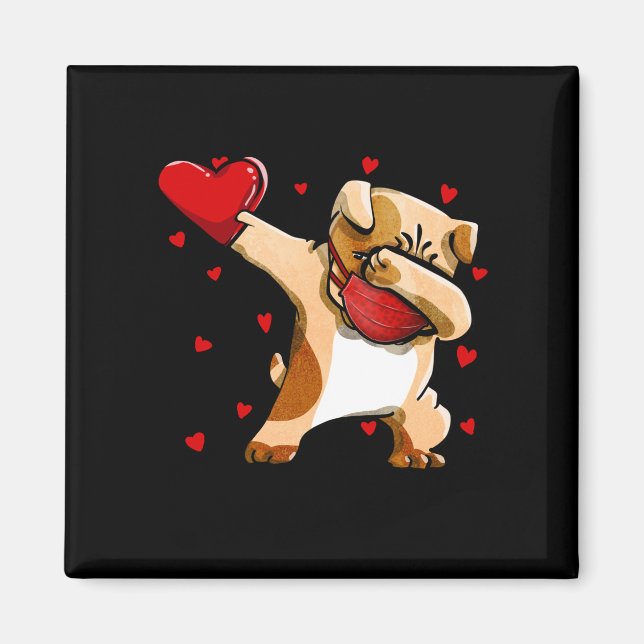 Dabbing Bulldog With Face Mask Funny Valentines Magnet (Front)