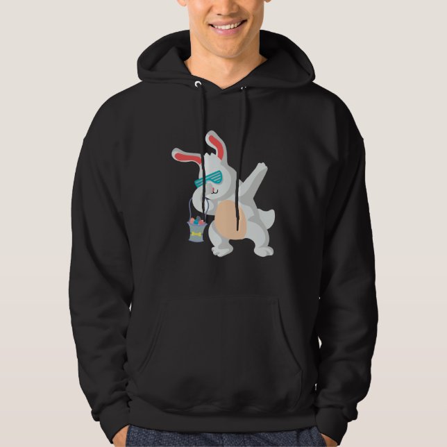 Dabbing Bunny 80 s Retro Sunglasses Rabbit Easter  Hoodie (Front)