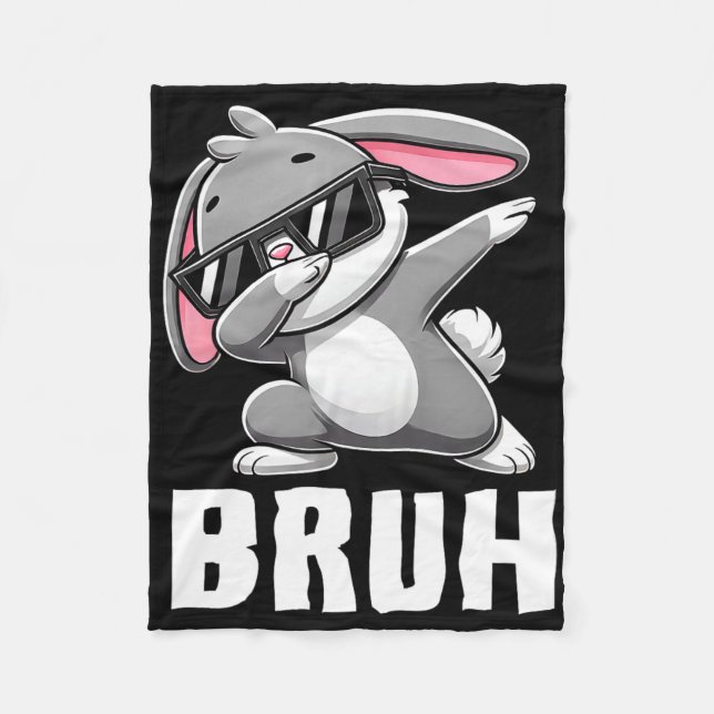 Dabbing Bunny Bruh Meme Easter Day Dab Bunny Teens Fleece Blanket (Front)