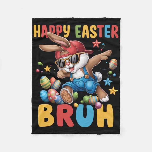 Dabbing Bunny Easter Bruh Meme Funny Saying Teens  Fleece Blanket (Front)