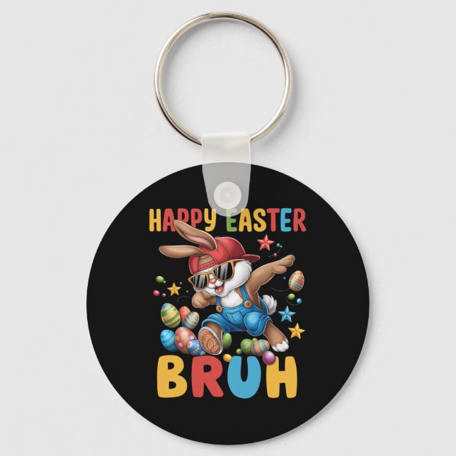 Dabbing Bunny Easter Bruh Meme Funny Saying Teens  Key Ring (Front)