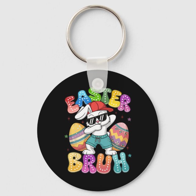 Dabbing Bunny Easter Bruh Meme Funny Saying Teens  Key Ring (Front)