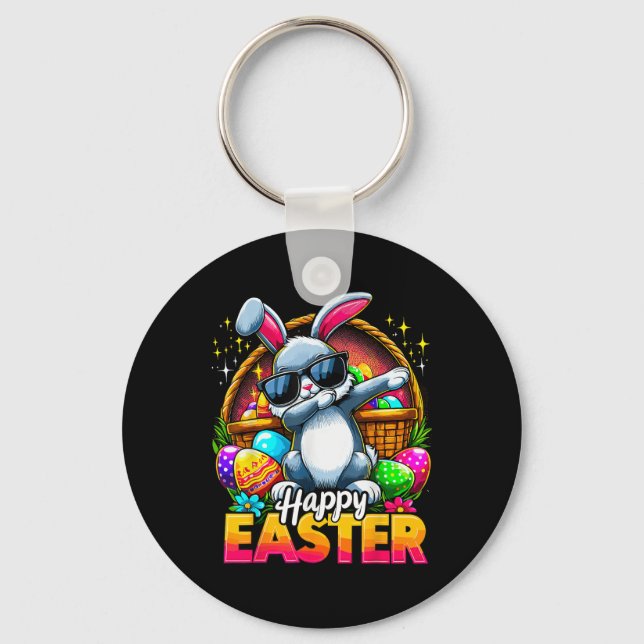 Dabbing Bunny Easter Day Rabbit Happy Easter  Key Ring (Front)