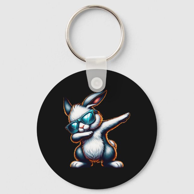 Dabbing Bunny Funny Easter Bunny  Key Ring (Front)