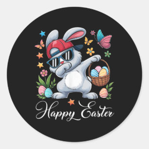Dabbing Bunny Happy Easter Egg Hunting Toddler Kid Classic Round Sticker