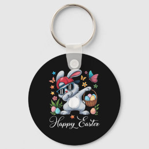 Dabbing Bunny Happy Easter Egg Hunting Toddler Kid Key Ring