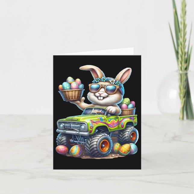 Dabbing Bunny Happy Easter Monster Truck Kids Boys Card (Front)
