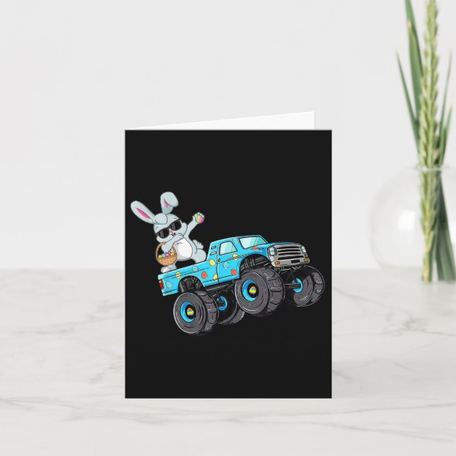 Dabbing Bunny Happy Easter Monster Truck Lovers Bo Card (Front)