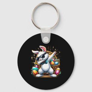 Dabbing Bunny Rabbit Easter Egg Hunting Boys Kids Key Ring