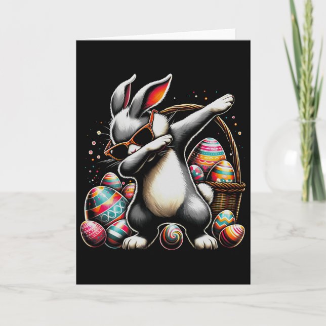 Dabbing Bunny Rabbit Happy Easter Egg Gift Kids Bo Card (Front)