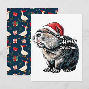 Dabbing Capybara Christmas Santa – Funny Holiday  Postcard