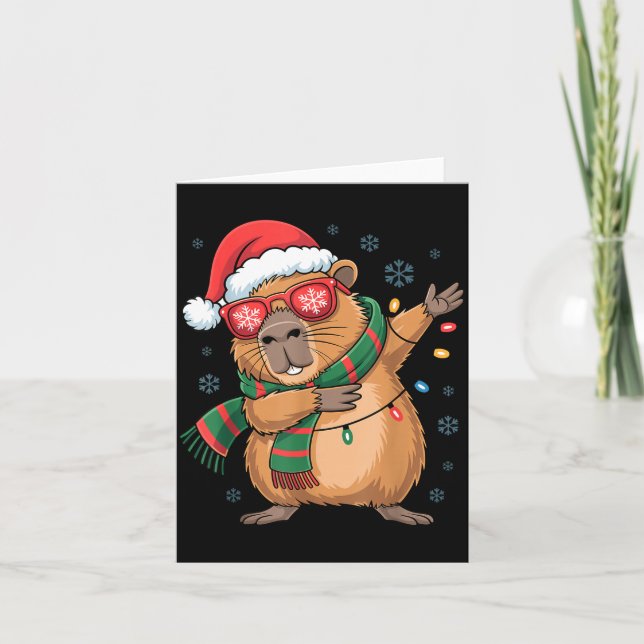 Dabbing Capybara Christmas Santa Hat Funny Holiday Card (Front)