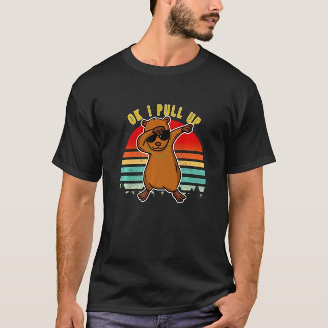 Dabbing Capybara Ok I Pull Up Capybara Chain Glass T-Shirt (Front)