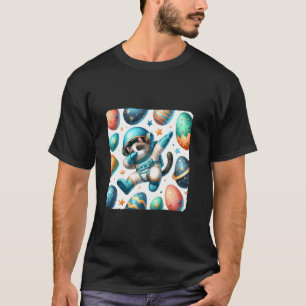 Dabbing Cat Astronaut Floating In Space With Egg P T-Shirt