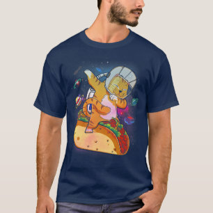 Dabbing Cat Astronaut In Space Riding Taco T-Shirt