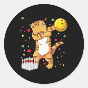 Dabbing Cat Bowling Shirts Funny Bowling Gift Cat Classic Round Sticker