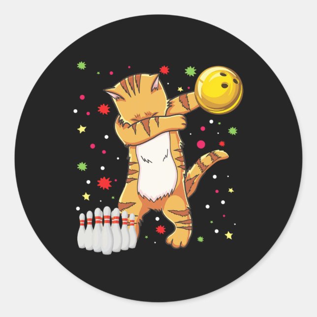 Dabbing Cat Bowling Shirts Funny Bowling Gift Cat  Classic Round Sticker (Front)