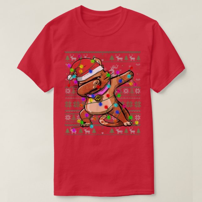 Dabbing Cat Fairy Lights Ugly Christmas Sweater Co (Design Front)