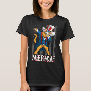 Dabbing Cat Merica American Flag Patriot July Fou T-Shirt