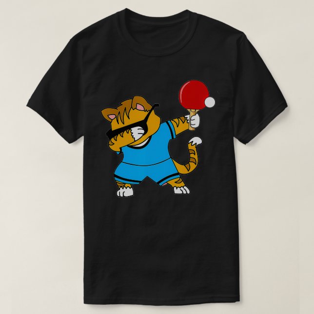 Dabbing Cat Playing Ping Pong Cute Kitten & Cat Lo T-Shirt (Design Front)