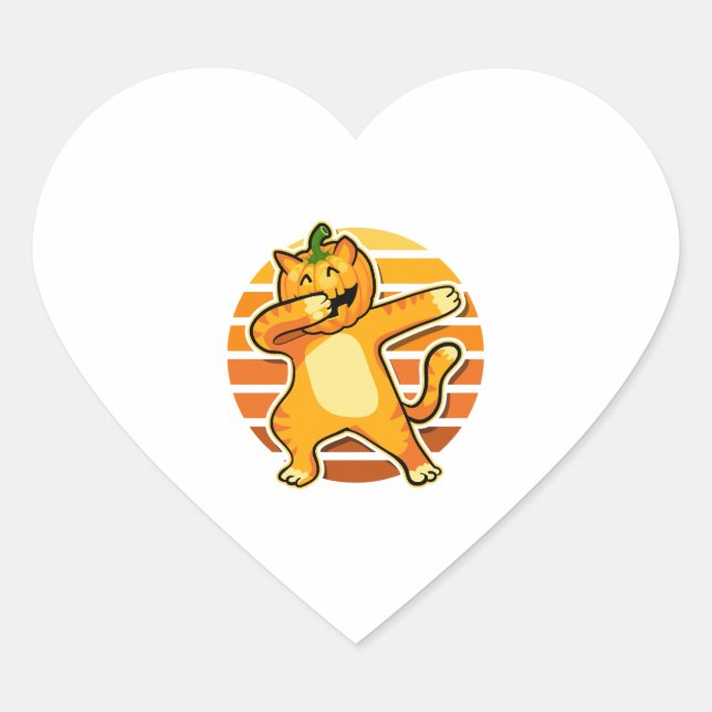 Dabbing Cat Pumpkin Halloween Dancer Heart Sticker (Front)