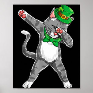 Dabbing Cat St Patricks Day Boys Girls Leprechaun  Poster