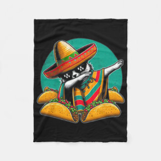 Dabbing Cat Tacos Mexican Poncho Sombrero Cinco De Fleece Blanket