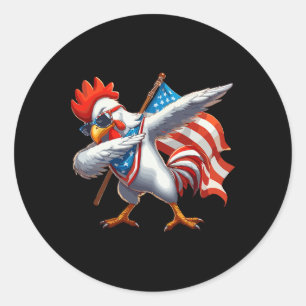 Dabbing Chicken Rooster Sungles 4th Of July Americ Classic Round Sticker