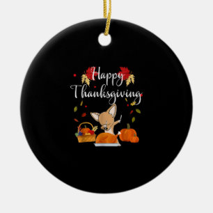 Dabbing Chihuahua DogTurkey Happy Thanksgiving Ceramic Tree Decoration