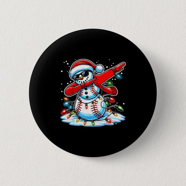 Dabbing Christmas Baseball Snowman Boys Baseball W 6 Cm Round Badge (Front)