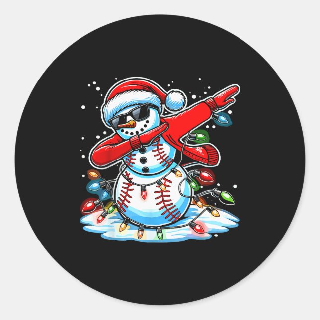 Dabbing Christmas Baseball Snowman Boys Baseball W Classic Round Sticker (Front)